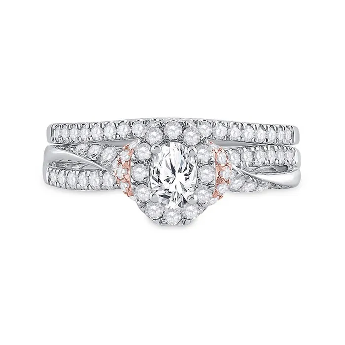 gndatlanta Rings 14k Twotone Gold Oval Diamond Bridal Wedding Ring Set 1 Cttw Certified