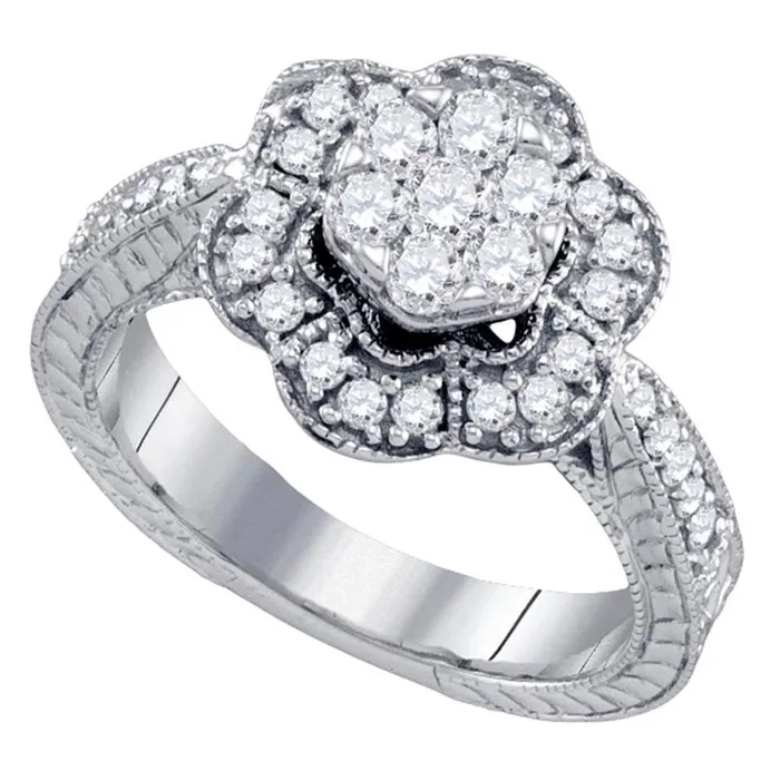gndatlanta Rings 14k White Gold Flower Cluster Diamond Cocktail Band Ring 23 Cttw gndatlanta Rings 14k White Gold Flower Cluster Diamond Cocktail Band Ring 23 Cttw