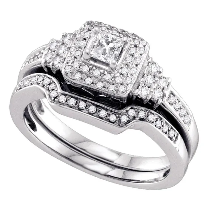 gndatlanta Rings 14k White Gold Princess Diamond Bridal Wedding Ring Set 12 Cttw Certified gndatlanta Rings 14k White Gold Princess Diamond Bridal Wedding Ring Set 12 Cttw Certified