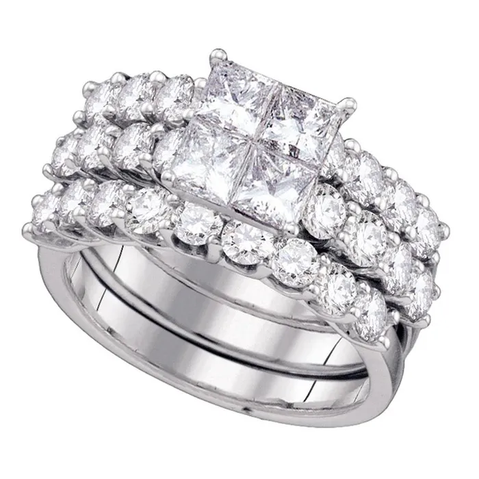 gndatlanta Rings 14k White Gold Princess Diamond Bridal Wedding Ring Set 3 Cttw gndatlanta Rings 14k White Gold Princess Diamond Bridal Wedding Ring Set 3 Cttw