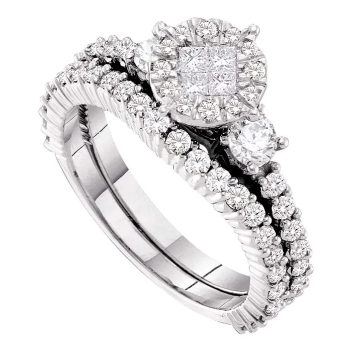 gndatlanta Rings 14k White Gold Princess Round Diamond Bridal Wedding Ring Set 138 Cttw