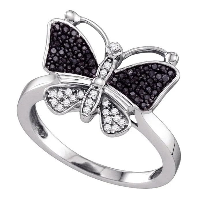 gndatlanta Rings 14k White Gold Round Black Diamond Butterfly Bug Ring 14 Cttw gndatlanta Rings 14k White Gold Round Black Diamond Butterfly Bug Ring 14 Cttw