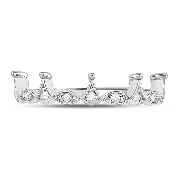 gndatlanta Rings 14k White Gold Round Diamond Crown Stackable Band Ring 15 Cttw gndatlanta Rings 14k White Gold Round Diamond Crown Stackable Band Ring 15 Cttw