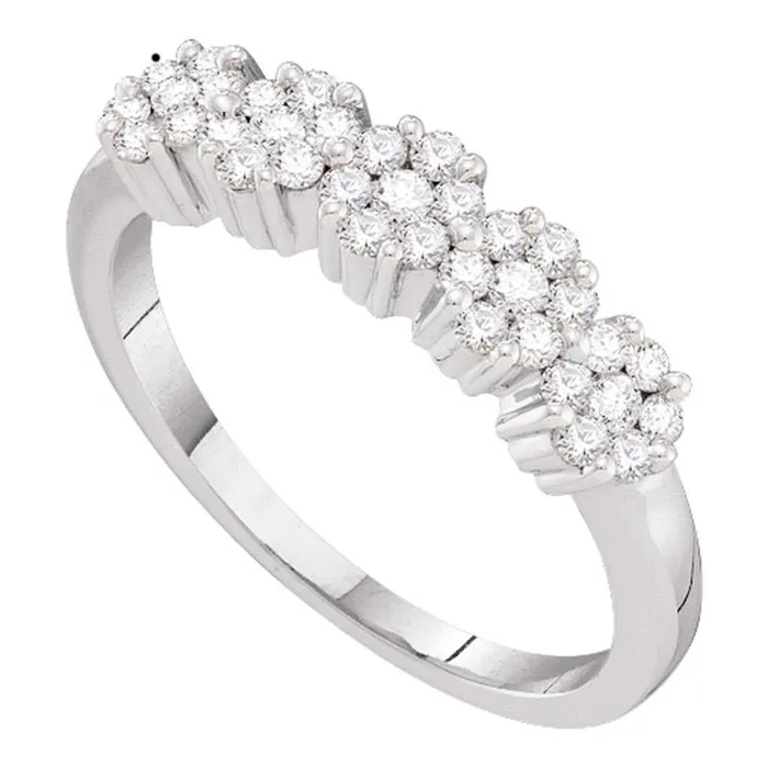 gndatlanta Rings 14k White Gold Round Diamond Flower Cluster Band Ring 12 Cttw