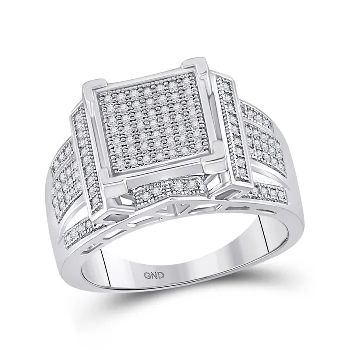 gndatlanta Rings 14k White Gold Round Diamond Square Cluster Ring 38 Cttw gndatlanta Rings 14k White Gold Round Diamond Square Cluster Ring 38 Cttw