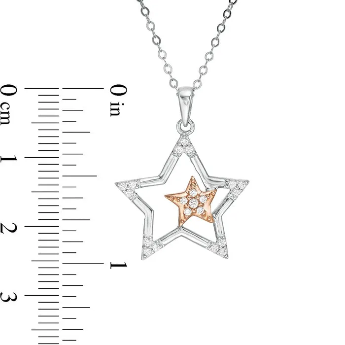 Goldia 013 CT TW Natural Diamond Double Star Pendant in 10K TwoTone Gold Necklaces Goldia 013 CT TW Natural Diamond Double Star Pendant in 10K TwoTone Gold Necklaces