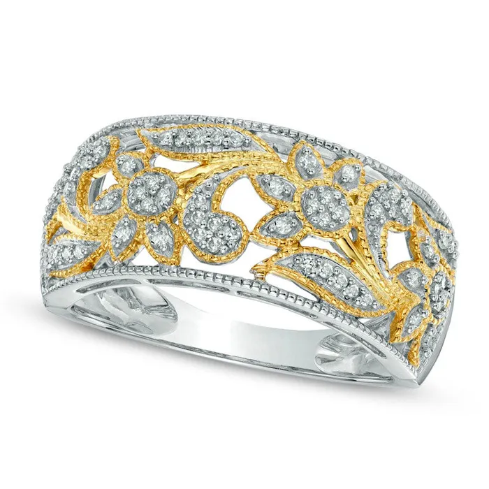 Goldia 013 CT TW Natural Diamond Floral Band in Solid 10K TwoTone Gold Rings Goldia 013 CT TW Natural Diamond Floral Band in Solid 10K TwoTone Gold Rings