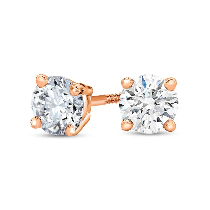 Goldia 02 CT TW Certified Diamond Solitaire Stud Earrings in 14K Rose Gold JI1 Earrings Goldia 02 CT TW Certified Diamond Solitaire Stud Earrings in 14K Rose Gold JI1 Earrings