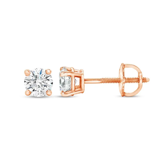 Goldia 02 CT TW Certified Diamond Solitaire Stud Earrings in 14K Rose Gold JI1 Earrings Goldia 02 CT TW Certified Diamond Solitaire Stud Earrings in 14K Rose Gold JI1 Earrings