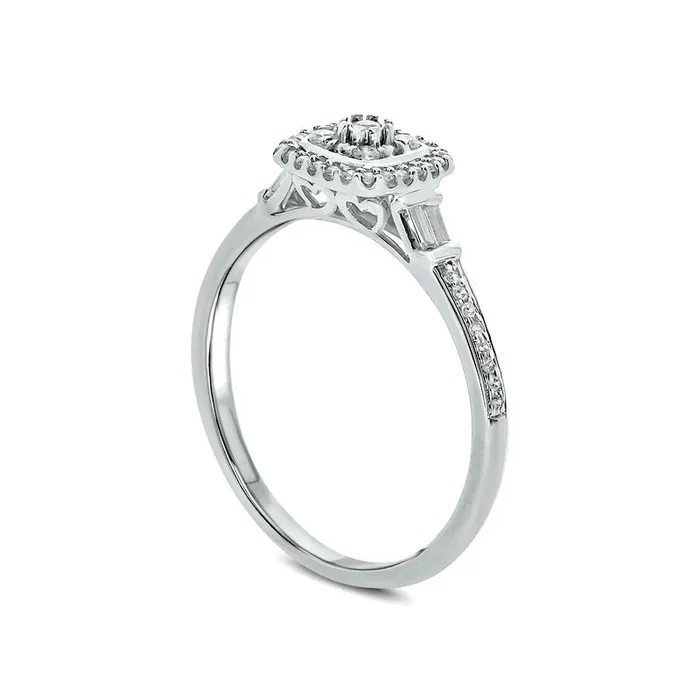 Goldia 025 CT TW Composite Baguette and Round Natural Diamond CushionShape Frame Promise Ring in Solid 10K White Gold Rings Goldia 025 CT TW Composite Baguette and Round Natural Diamond CushionShape Frame Promise Ring in Solid 10K White Gold Rings