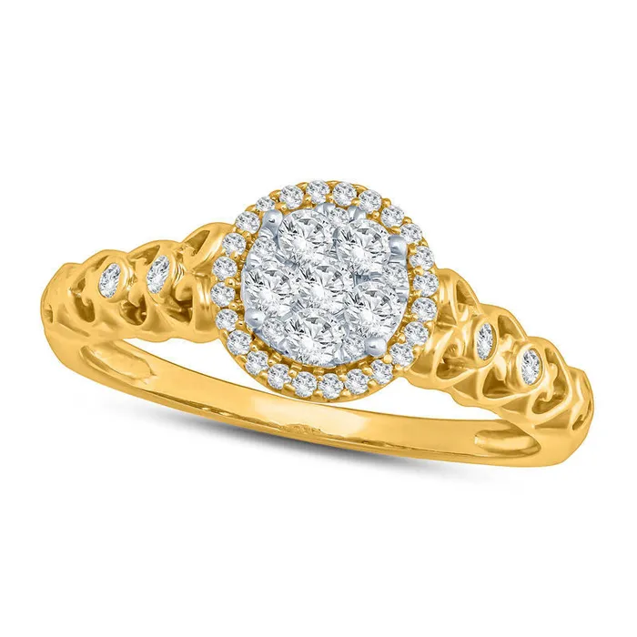 Goldia 033 CT TW Composite Natural Diamond Frame Heart Shank Engagement Ring in Solid 10K Yellow Gold Rings Goldia 033 CT TW Composite Natural Diamond Frame Heart Shank Engagement Ring in Solid 10K Yellow Gold Rings