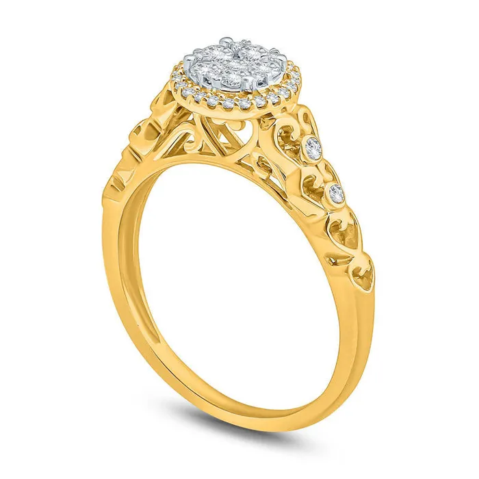 Goldia 033 CT TW Composite Natural Diamond Frame Heart Shank Engagement Ring in Solid 10K Yellow Gold Rings Goldia 033 CT TW Composite Natural Diamond Frame Heart Shank Engagement Ring in Solid 10K Yellow Gold Rings
