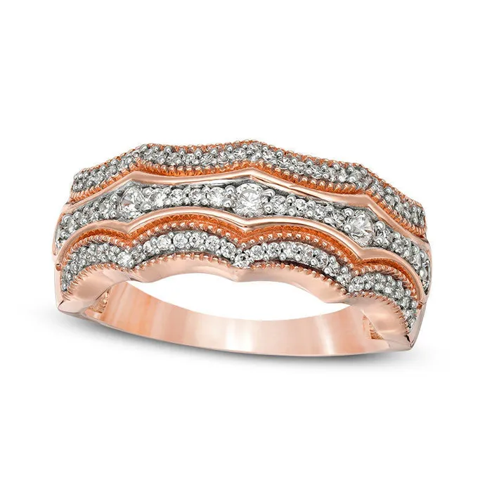 Goldia 050 CT TW Natural Diamond MultiRow Concave Antique VintageStyle Band in Solid 10K Rose Gold Rings Goldia 050 CT TW Natural Diamond MultiRow Concave Antique VintageStyle Band in Solid 10K Rose Gold Rings