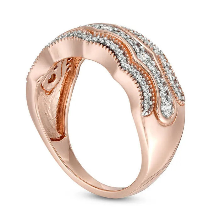 Goldia 050 CT TW Natural Diamond MultiRow Concave Antique VintageStyle Band in Solid 10K Rose Gold Rings Goldia 050 CT TW Natural Diamond MultiRow Concave Antique VintageStyle Band in Solid 10K Rose Gold Rings