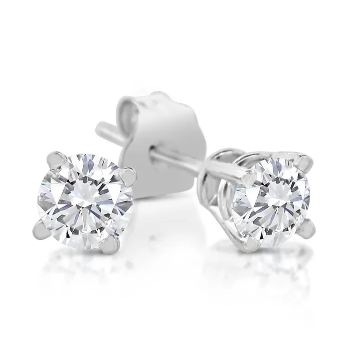Goldia 13 Carat TW AGS Certified Round Diamond Solitaire Stud Earrings in 14K White Gold KL Color I1I2 Clarity Earrings
