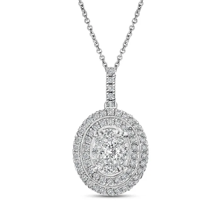 Goldia 1 CT TW Composite Oval Natural Diamond Double Frame Pendant in 10K White Gold Necklaces