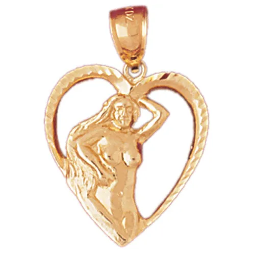 Goldia 14K Gold Lady In Heart Pendant Necklaces