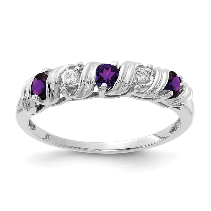 Goldia 14k White Gold 275mm Amethyst AA Diamond ring Rings