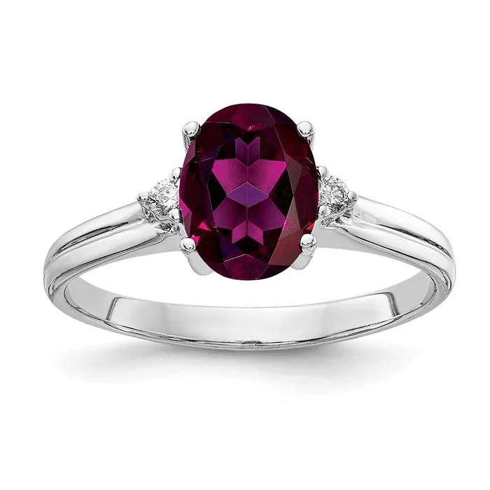 Goldia 14k White Gold 8x6mm Oval Rhodolite Garnet VS Diamond ring Rings
