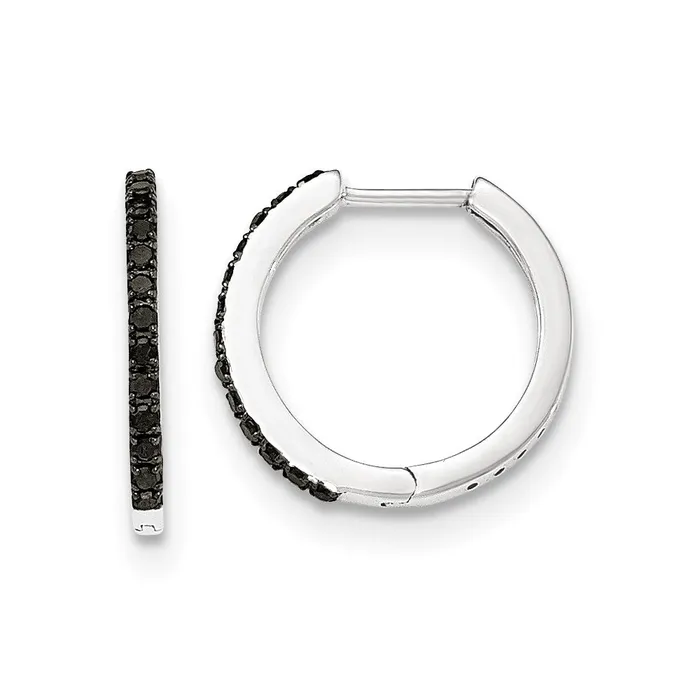 Goldia 14K White Gold Black Real Diamond 15mm Hinged Hoop Earrings Earrings Goldia 14K White Gold Black Real Diamond 15mm Hinged Hoop Earrings Earrings