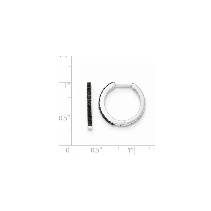Goldia 14K White Gold Black Real Diamond 15mm Hinged Hoop Earrings Earrings