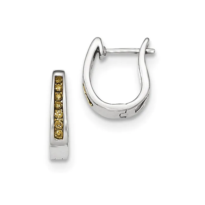 Goldia 14K White Gold Champagne Real Diamond 3mm Hinged Hoop Earrings Earrings Goldia 14K White Gold Champagne Real Diamond 3mm Hinged Hoop Earrings Earrings