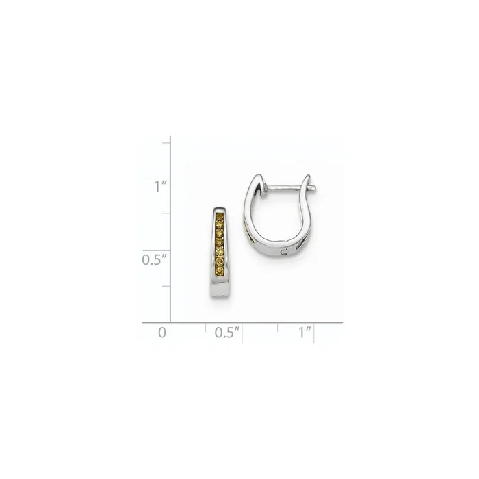 Goldia 14K White Gold Champagne Real Diamond 3mm Hinged Hoop Earrings Earrings
