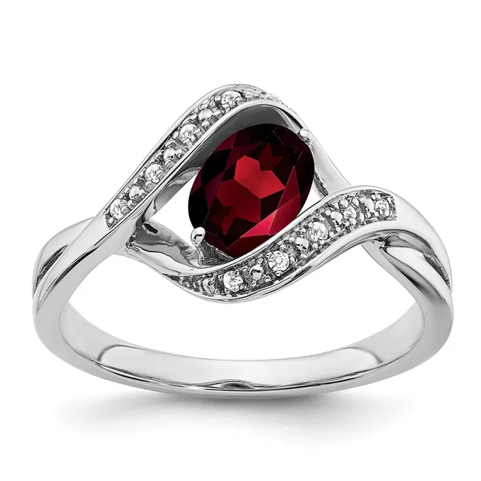 Goldia 14k White Gold Oval Garnet and Real Diamond Ring Rings