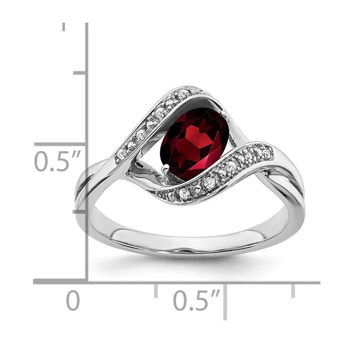 Goldia 14k White Gold Oval Garnet and Real Diamond Ring Rings