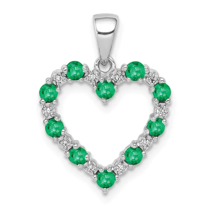 Goldia 14k White Gold Real Diamond and Emerald Heart Pendant Necklaces