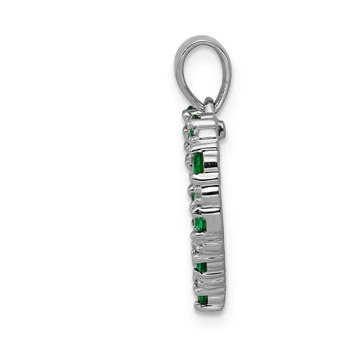 Goldia 14k White Gold Real Diamond and Emerald Heart Pendant Necklaces