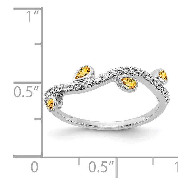 Goldia 14k White Gold Real Diamond and Pear Citrine Curved Ring Rings