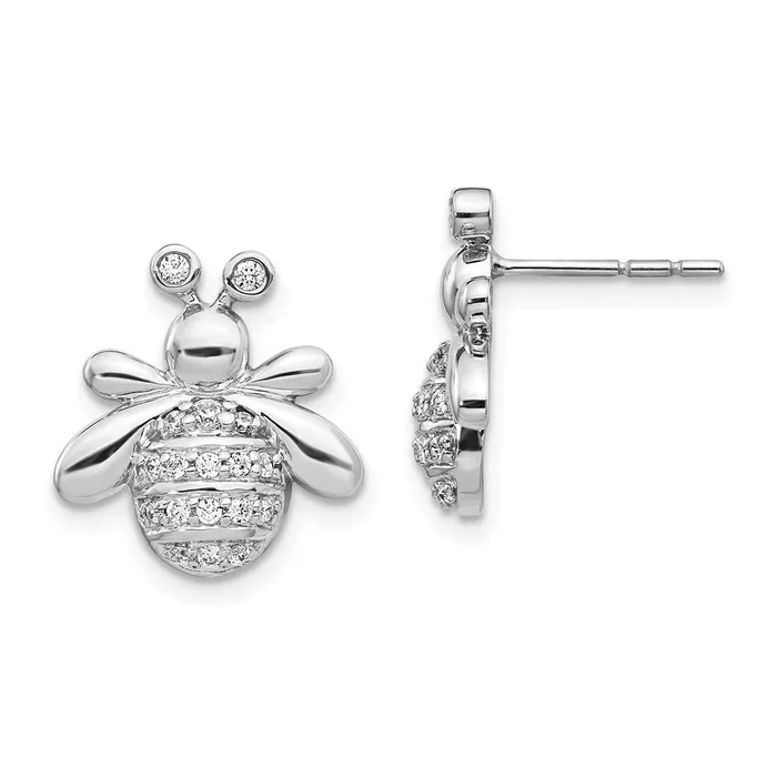 Goldia 14k White Gold Real Diamond Bee Earrings Earrings