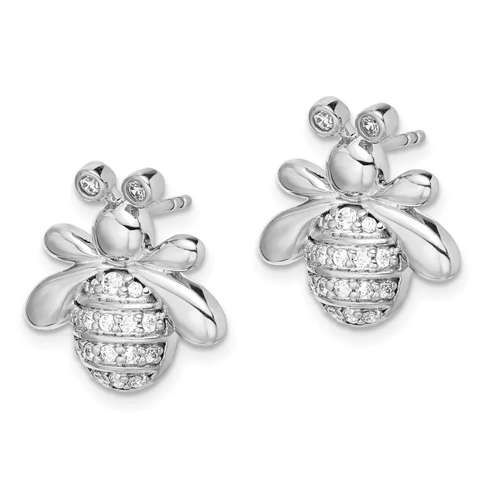 Goldia 14k White Gold Real Diamond Bee Earrings Earrings