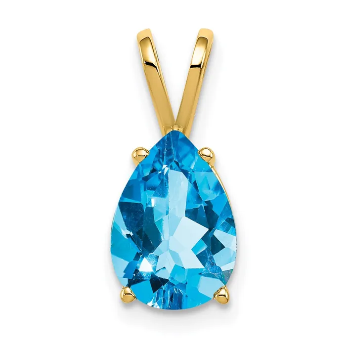 Goldia 14K Yellow Gold 10x7mm Pear Blue Topaz Checker pendant Necklaces