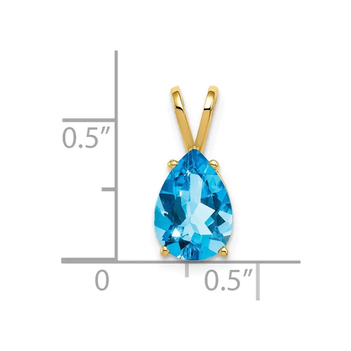 Goldia 14K Yellow Gold 10x7mm Pear Blue Topaz Checker pendant Necklaces