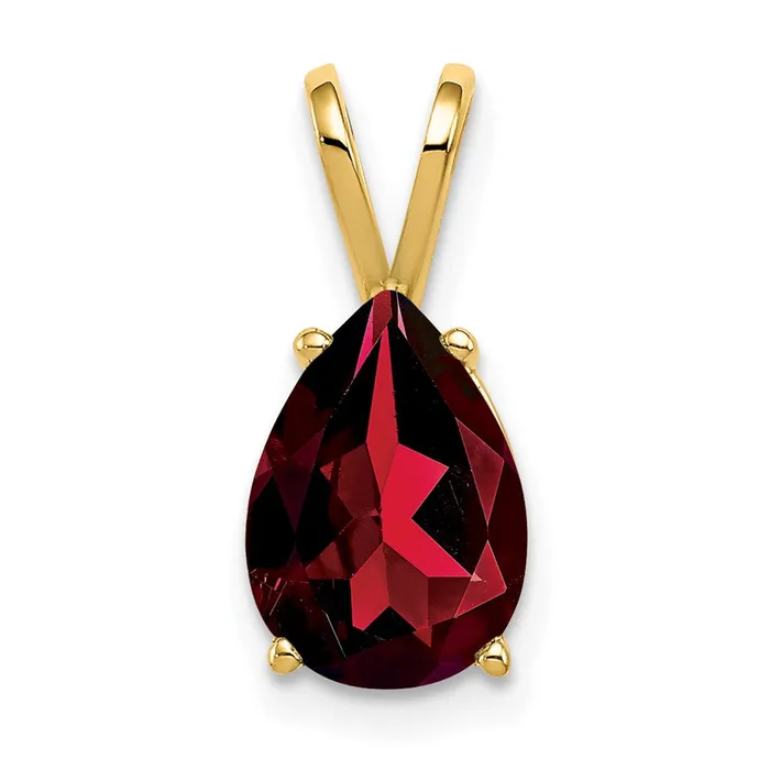 Goldia 14K Yellow Gold 10x7mm Pear Garnet pendant Necklaces