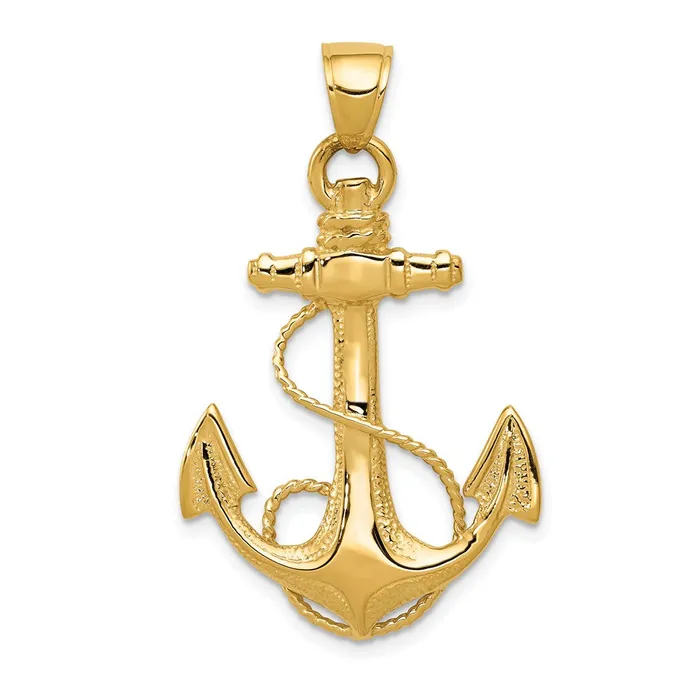 Goldia 14k Yellow Gold 2D Anchor with Rope Pendant Necklaces