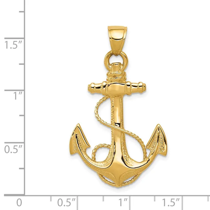 Goldia 14k Yellow Gold 2D Anchor with Rope Pendant Necklaces