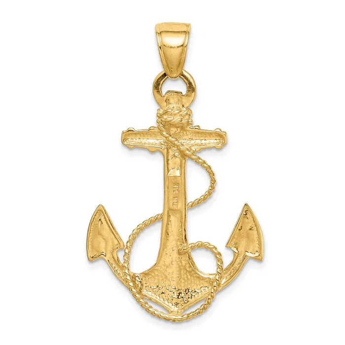 Goldia 14k Yellow Gold 2D Anchor with Rope Pendant Necklaces