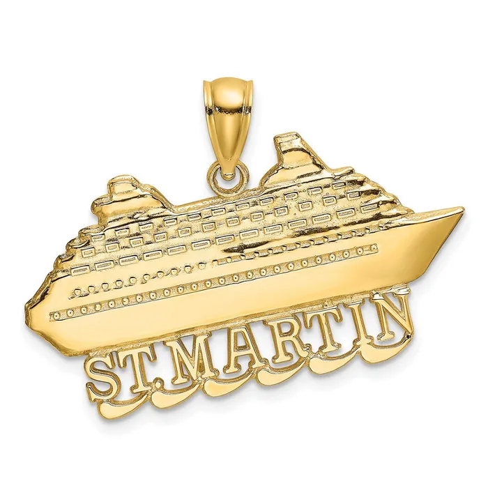 Goldia 14k Yellow Gold 2D Polished ST MARTIN Cruise Ship w Waves Charm Charm Necklaces Goldia 14k Yellow Gold 2D Polished ST MARTIN Cruise Ship w Waves Charm Charm Necklaces
