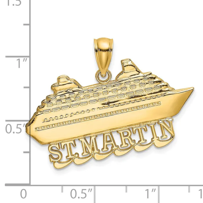 Goldia 14k Yellow Gold 2D Polished ST MARTIN Cruise Ship w Waves Charm Charm Necklaces