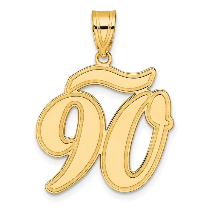 Goldia 14k Yellow Gold Brushed Border Script Number 90 Pendant PreStyled Sets Goldia 14k Yellow Gold Brushed Border Script Number 90 Pendant PreStyled Sets