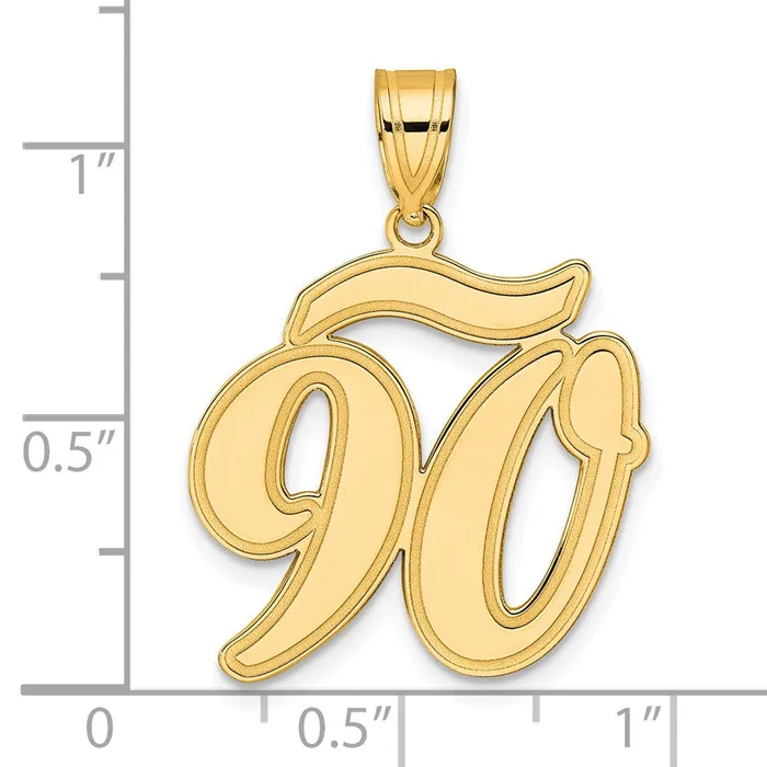 Goldia 14k Yellow Gold Brushed Border Script Number 90 Pendant PreStyled Sets