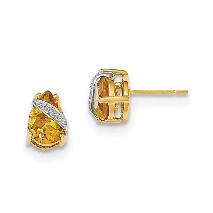 Goldia 14k Yellow Gold Citrine and Real Diamond Earrings Earrings
