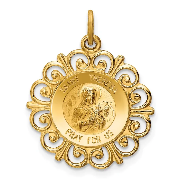 Goldia 14k Yellow Gold Saint Theresa Medal Charm Charm Necklaces