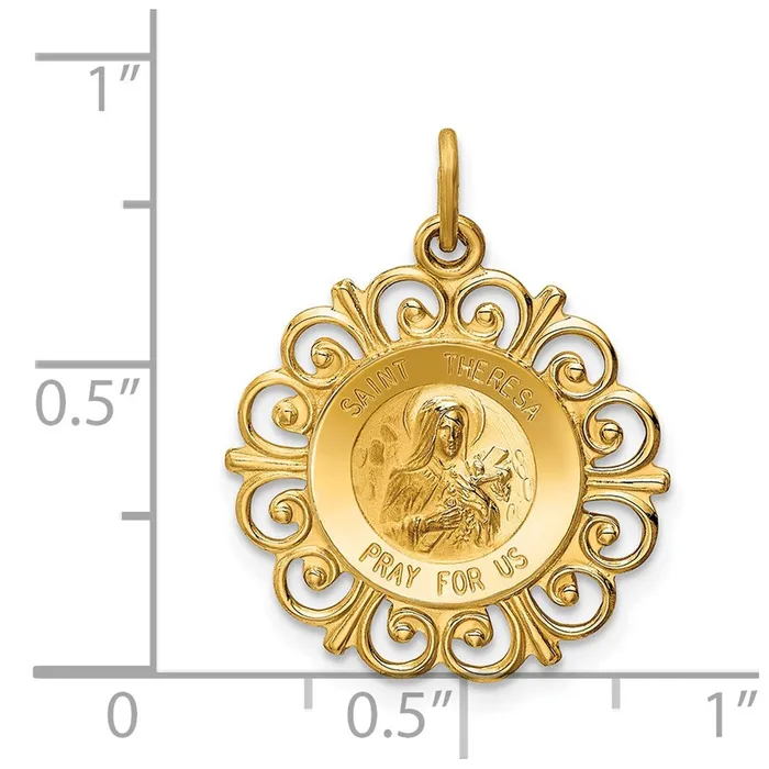 Goldia 14k Yellow Gold Saint Theresa Medal Charm Charm Necklaces