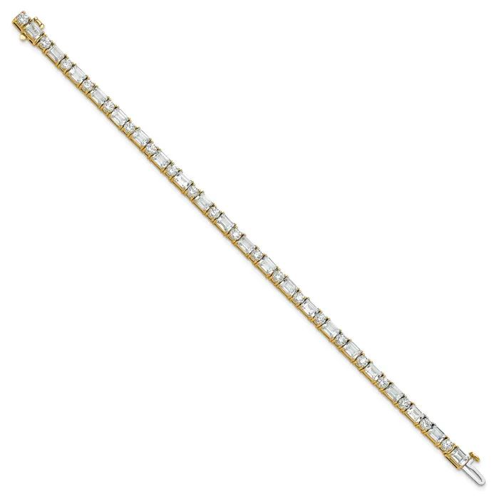 Goldia Bracelets 14k Yellow Gold 10 Ct Lab Grown Diamond VSFG Emerald and Round 7 inch Tennis Bracelet