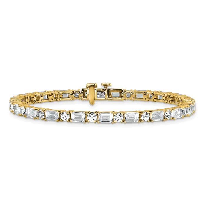 Goldia Bracelets 14k Yellow Gold 10 Ct Lab Grown Diamond VSFG Emerald and Round 7 inch Tennis Bracelet