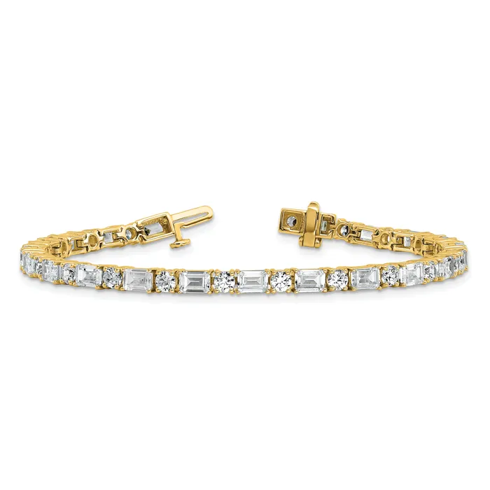 Goldia Bracelets 14k Yellow Gold 10 Ct Lab Grown Diamond VSFG Emerald and Round 7 inch Tennis Bracelet